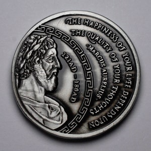 Marcus Aurelius Stoic/Stoicism Commemorative Coin in Capsule. Silver, 3D Effect, High Relief. Cardinal Virtues. Gift/Present Token/Memento