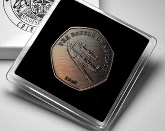 The Battle of Britain & Supermarine Spitfire Antique Bronze Commemorative Coin in Gift Case. WW2 1940 Albums/Collectable/British History
