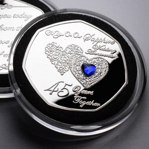 Per te nel nostro 45° ANNIVERSARIO DI MATRIMONIO ZAFFIRO Commemorativo in capsula. Pietra preziosa intarsiata. Regalo. 45 anni insieme. Matrimonio/moglie