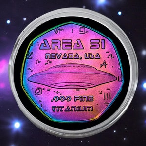 Extremely Rare .999 TITANIUM Alien Coin/Artefact in Capsule. Area 51. Iridescent. UFO/USA/Spacecraft Nevada