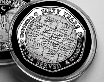 Our 60th DIAMOND WEDDING ANNIVERSARY Silver Commemorative Coin in Capsule. Partner in Crime! Gift/Present Husband/Wife. 60 Years Together.