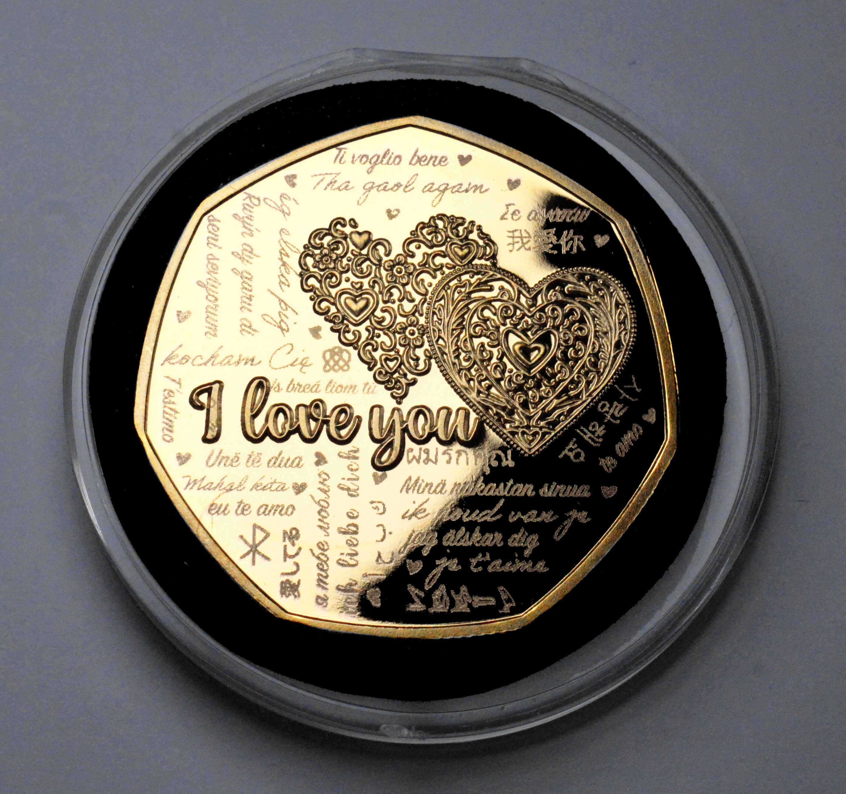 Happy Valentine&#39;s Day &#39;I Love You&#39; 24ct Gold Commemorative in Capsule. Husband/Wife/Girlfriend/Boyfriend/Partner Gift/Present