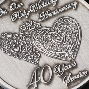 Our 40th Ruby Wedding Anniversary Medal for Long/Distinguished Service and Bravery in the Field. Gift/Present Husband/Wife 40 Years. Silver image 5