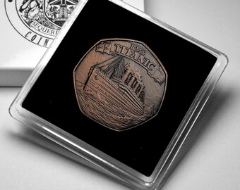 RMS TITANIC Antique Bronze Commemorative Coin in Gift Case. World Heritage Site/Wreck. 1912 White Star Line, Ocean Liner, Olympic Class