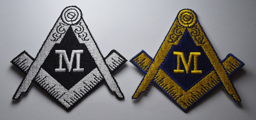 Large 10 Inch Black Masonic Logo Embroidered Patch - Iron-On Square And Compass
