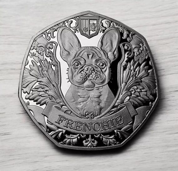 新品のフレンチブルドッグ記念銀貨。フレンチブルドッグ/子犬/犬/子犬