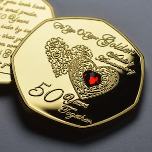 50.º ANIVERSARIO DE BODAS DE ORO Oro de 24 quilates conmemorativo con piedra preciosa. Regalo/presente 50 años juntos
