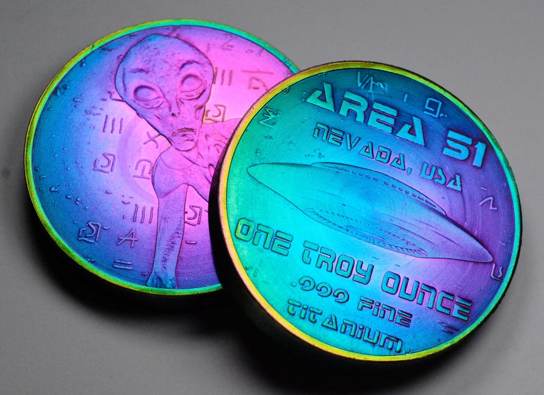 Fine/pure .999 Titanium Coin/round/bar. Area 51, NEVADA, USA. One Troy ...