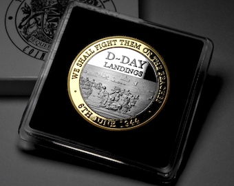 D-DAY Landings & Sir Winston Churchill 'Dual Metal' Silver and 24ct Gold Commemorative Coin. Gift/Presentation Case. WW2, 1944, Normandy