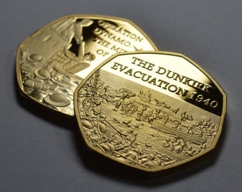 Kollections4you 5 Médailles Dunkerque 1940 – Plaqué Or 24ct, Double Face 40mm, Boîtier Exposition, Certificat