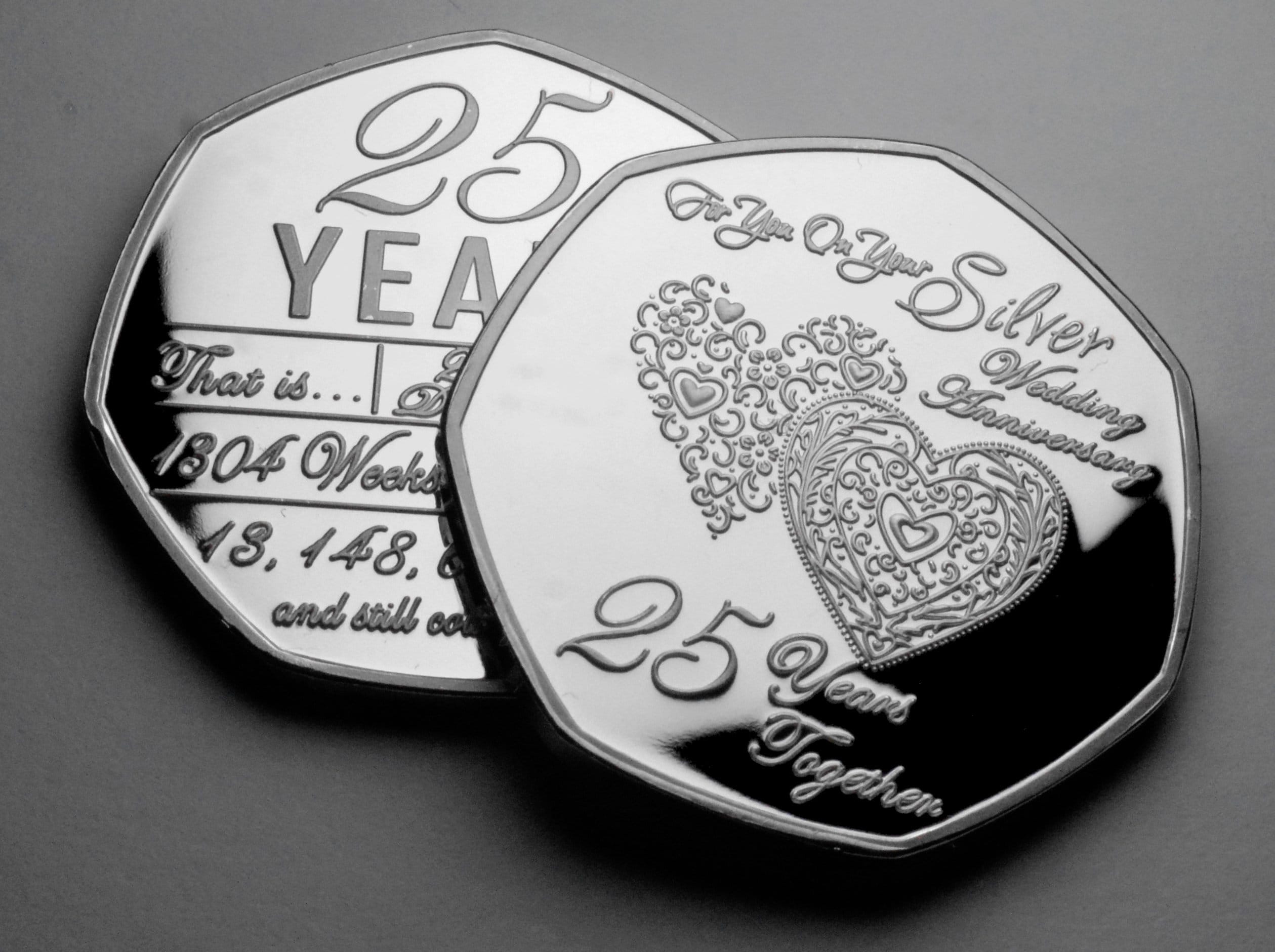 On Your 25th SILVER WEDDING ANNIVERSARY Commemorative. Gift/Present Mum/Dad/Parents/Friends. 25 Years Together. Love/Celebration/Marriage
