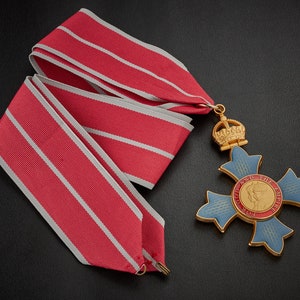 Full Size Replica Order of the British Empire CBE Medal. Military Ribbon/Division/Honour. 24ct Gold, Enamel, 70cm Neck Ribbon.