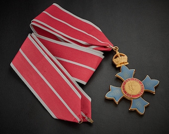 Full Size Replica Order of the British Empire CBE Medal. Military Ribbon/Division/Honour. 24ct Gold, Enamel, 70cm Neck Ribbon.