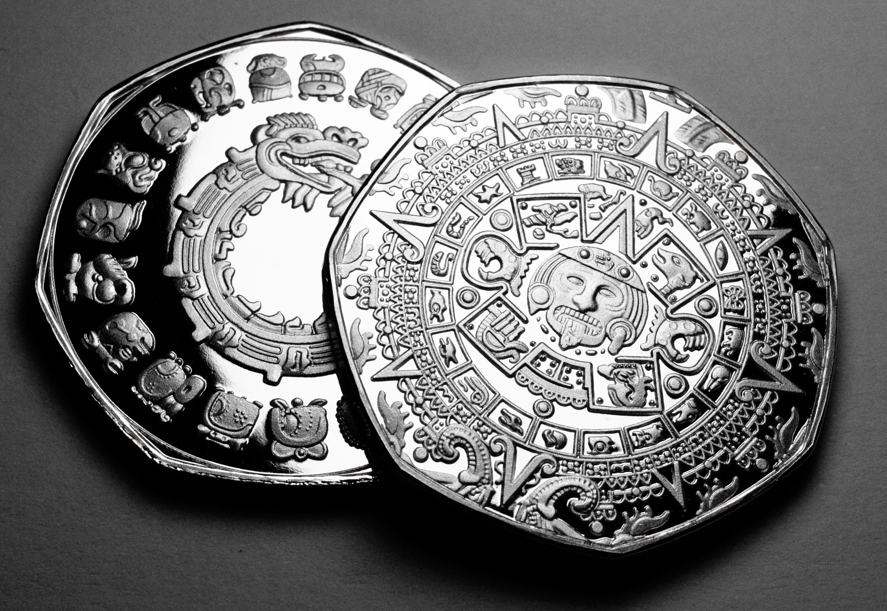 アステカ カレンダー シルバー 記念品。マヤ/マヤ/メキシコ/メキシカ