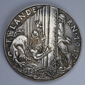 German WW1 Satirical Coin. Karl Goetz. Silver Novelty/Propaganda Coin 1917. 999 Plated Replica/Reproduction