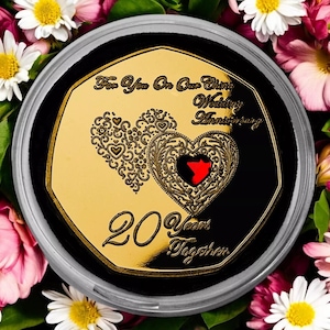 Para ti, en nuestro 20.° aniversario de bodas en China, joya conmemorativa de oro de 24 quilates. Regalo/presente/ficha para esposo/esposa/pareja por 20 años juntos