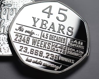 45th Birthday Silver Commemorative. Gift/Present Congratulations/Party/Celebration/Ideas Celebrating 45 Years