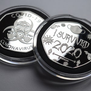 I SURVIVED 2020 .999 Silver Commemorative in capsule. Gift/Present/Novelty/Memento/Coin Lockdown/Covid/Corona/Coronavirus