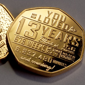 13th Birthday 24ct Gold Commemorative. Gift/Present Congratulations/Party/Celebration. Celebrating 13 Years. Son/Daughter/Grandson/Teenager