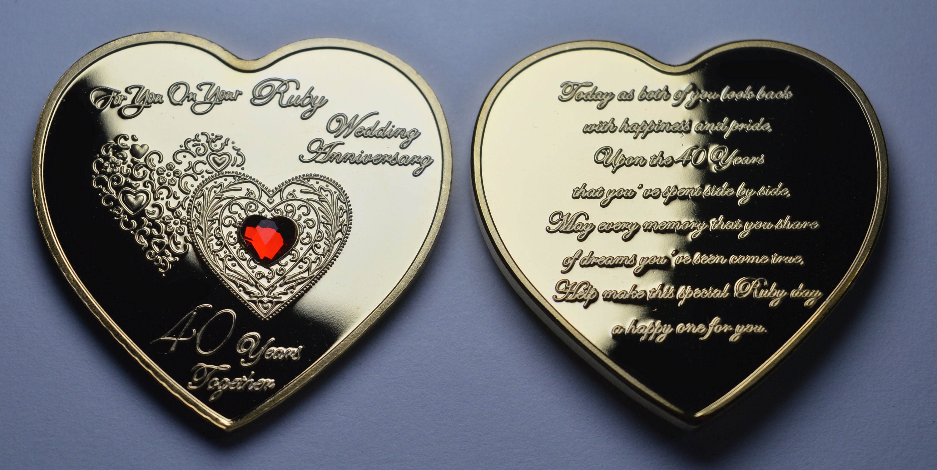 40th RUBY WEDDING ANNIVERSARY 24ct Gold Heart Shaped - Etsy UK