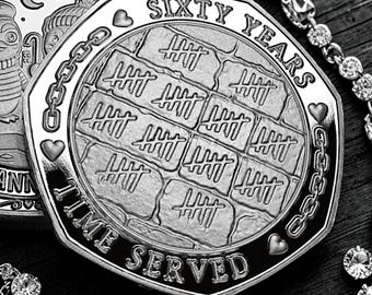 On Our 60th DIAMOND WEDDING ANNIVERSARY Silver Commemorative Coin. Partner in Crime! Sixty 60 Years Together. Gift/Present Husband/Wife.