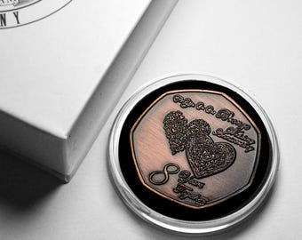 On Our 8th BRONZE WEDDING ANNIVERSARY Commemorative Coin in Gift Box. Bronze. Gift/Present for Partner/Husband/Wife 8 Years of Marriage