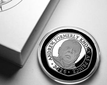 ANDREW MOUNTBATTEN WINDSOR Silver Charity Coin in Gift Box. Formerly Prince. Ex Royal/Satire