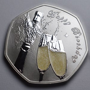 50th Birthday Commemorative '50 & Fabulous' Gift/Present. Glitter and Sparkle Champagne Bubbles. Resin Coated. Fifty Fiftieth