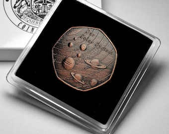 OUR SOLAR SYSTEM Antique Bronze Commemorative Coin in Gift Case. Planets/Stars/Sun/Moon Space/Universe Earth/Venus/Mars