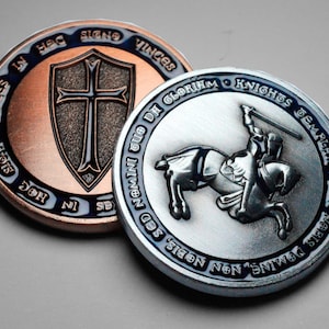 Pair of Masonic Knights Templar Antique Copper & Nickel Silver Commemoratives with Blue Enamel. Capsules. Freemasonry/Masons/Freemasons