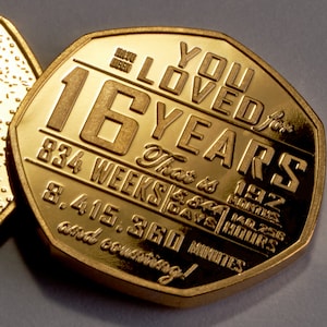 16e verjaardag 24kt gouden herdenkingsmunt. Cadeau/cadeau Gefeliciteerd/Feest/Viering/Ideeën ter ere van 16 jaar zoon/dochter/kleinzoon
