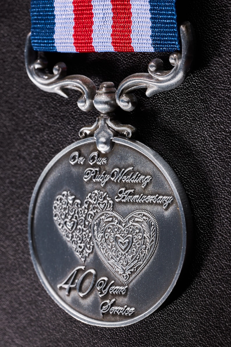 Our 40th Ruby Wedding Anniversary Medal for Long/Distinguished Service and Bravery in the Field. Gift/Present Husband/Wife 40 Years. Silver image 7