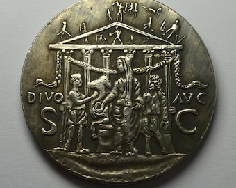 Large Roman Silver Emperor Caligula Coin with Pietas 3.5cm 20g .925 Silver Plated. Museum Quality Replica, Reproduction