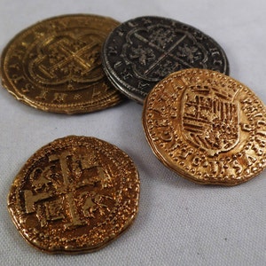 Set of 4 Mixed Spanish Armada Gold/Silver Doubloons -Coins/Pirates/Treasure/Gift Replicas