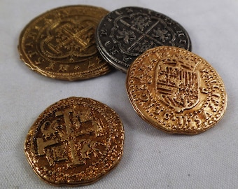 Set di 4 dobloni misti d'oro/argento dell'Armata spagnola - monete/pirati/tesoro/repliche regalo