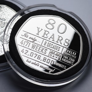 80er Jahre Geburtstags-Silber-Gedenkkapsel. Geschenk Herzlichen Glückwunsch. Feiern 80 Jahre Achtzigster Opa / Oma / Mutter / Vater