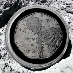 Moneda/Artefacto alienígena de TITANIO .999 extremadamente raro en cápsula. Área 51. OVNI/nave espacial Nevada/EE.UU.