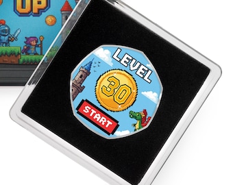 30th Birthday Full Colour Silver Commemorative Coin in Gift Case. Present Retro/Gaming Congrats Celebrating 30 Years Son/Daughter/Grandson