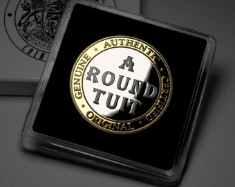 Extremely Rare 'A ROUND TUIT' Coin. Gift/Present. Presentation Case. Silver & 24ct Gold Clad Bi Metal. Novelty Collectable. Fathers Day