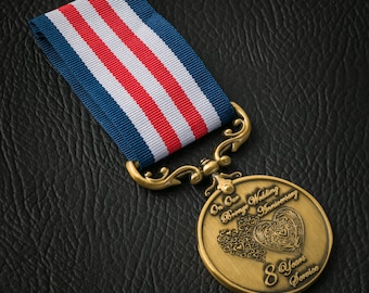 On Our 8th BRONZE Wedding Anniversary Medal - Distinguished Service and Bravery in the Field. Gift/Present Husband/Wife 8 Years. Gold.