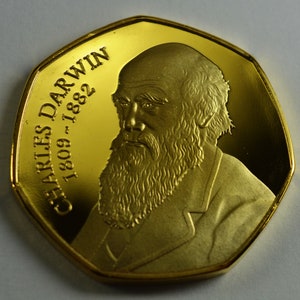 Charles Darwin 24ct Gold Commemorative Coin for Albums/Collectors/Coin Hunt 50p NEW. Evoultion