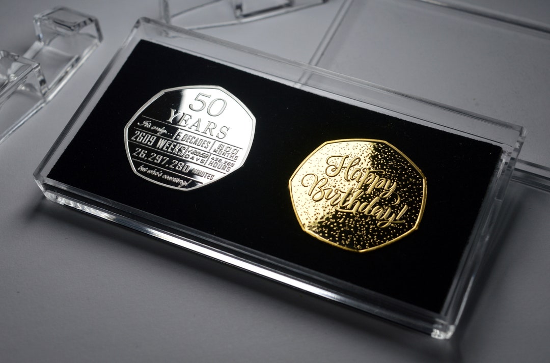 Pair of 50th Birthday Silver & 24ct Gold Commemoratives in 50p Coin