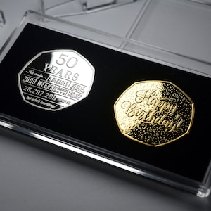 Pair of 50th Birthday Silver & 24ct Gold Commemoratives in 50p Coin Display/Presentation Case. Gift/Present 50 Years Fifty