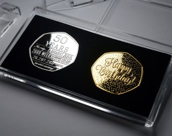 Pair of 50th Birthday Silver & 24ct Gold Commemoratives in 50p Coin Display/Presentation Case. Gift/Present 50 Years Fifty