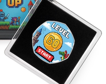 60th Birthday Full Colour Silver Commemorative Coin in Gift Case. Gift/Present Retro/Gaming Celebrating 60 Years Dad/Mom/Son/Daughter/Friend