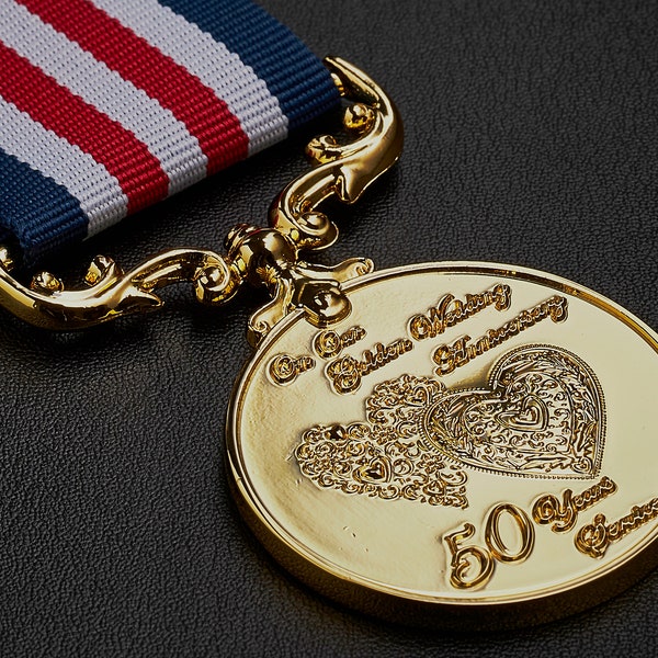 50th Golden Wedding Anniversary Medal for Long/Distinguished Service and Bravery in the Field. Gift/Present Husband/Wife/Partner 50 Years