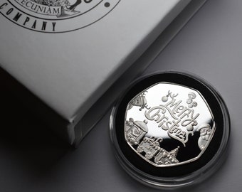 FELIZ NAVIDAD Conmemorativo de Plata .999 en Cápsula y Caja de Regalo. Regalo de Papá Noel/Presente/Media/Árbol de Navidad/Papá Noel secreto festivo