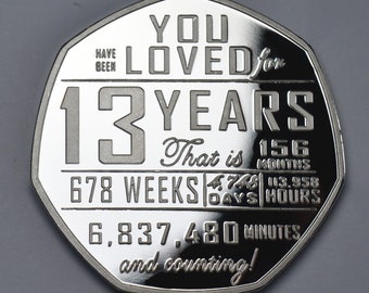 13th Birthday Silver Commemorative. Gift/Present. 13 Years Son/Daughter/Grandson