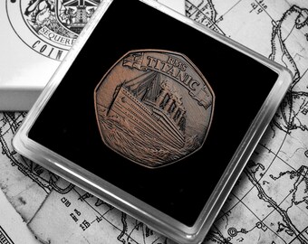 RMS TITANIC Antique Bronze Commemorative Coin in Gift Case. World Heritage Site/Wreck. 1912 White Star Line, Olympic Class, Ocean Liner
