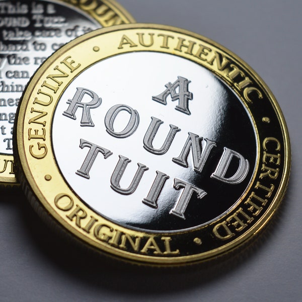 Extremely Rare 'A ROUND TUIT' Coin. Gift/Present. Silver & 24ct Gold Clad Bi Metal. Novelty Collectable. Fathers Day